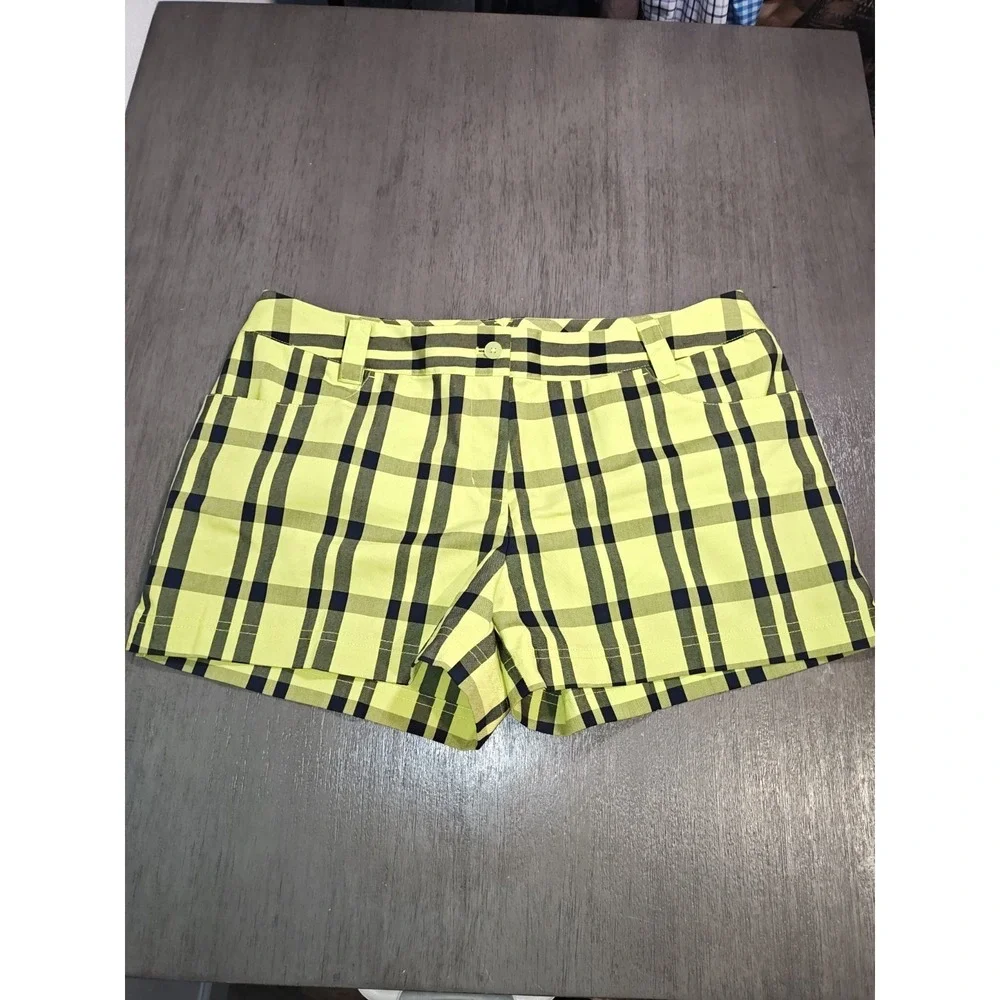 Adidas Woman's neon green and navy plaid Golf Shorts Size 12 - Picture 3 of 11
